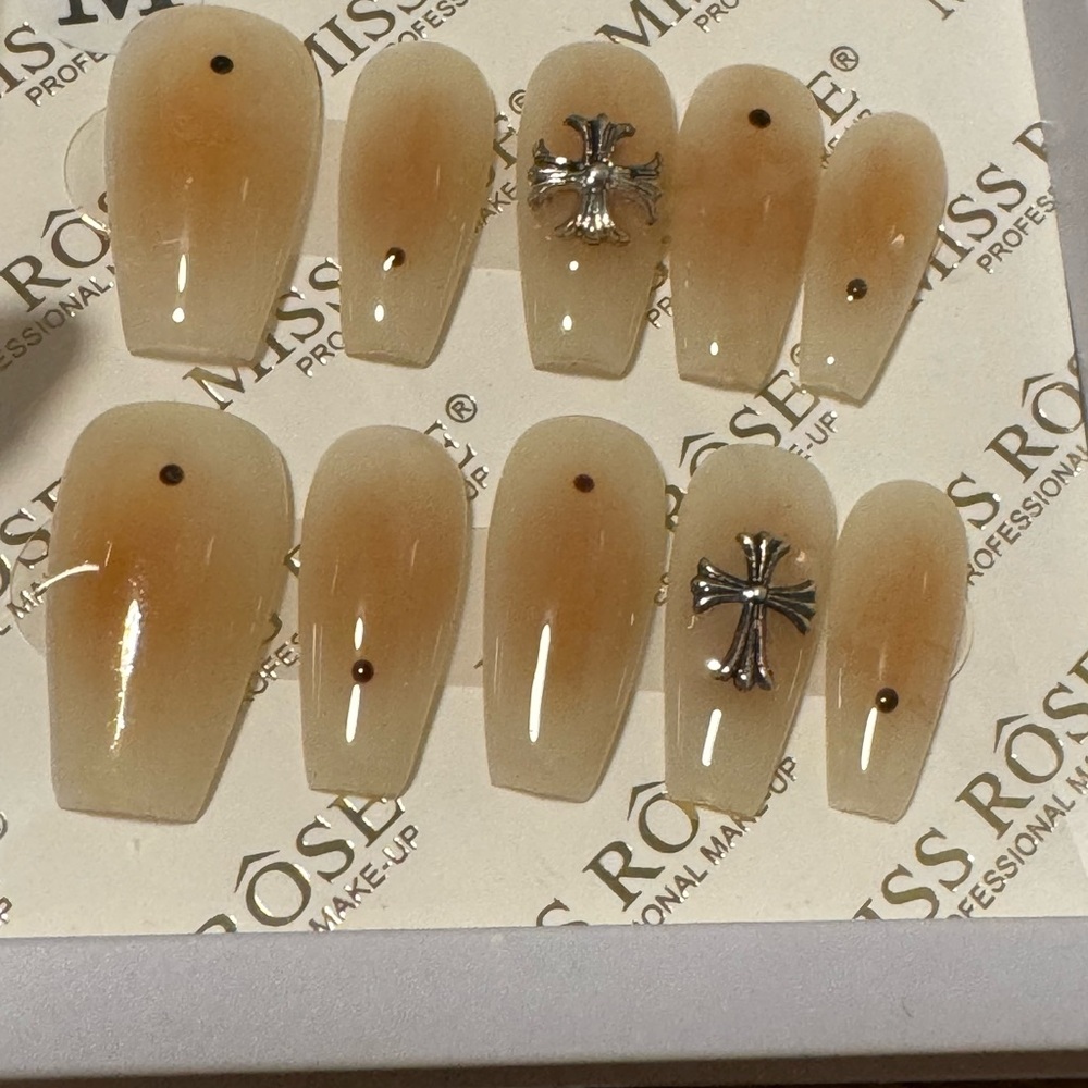 Miss Rose Gradient Nail Set with Cross Charm